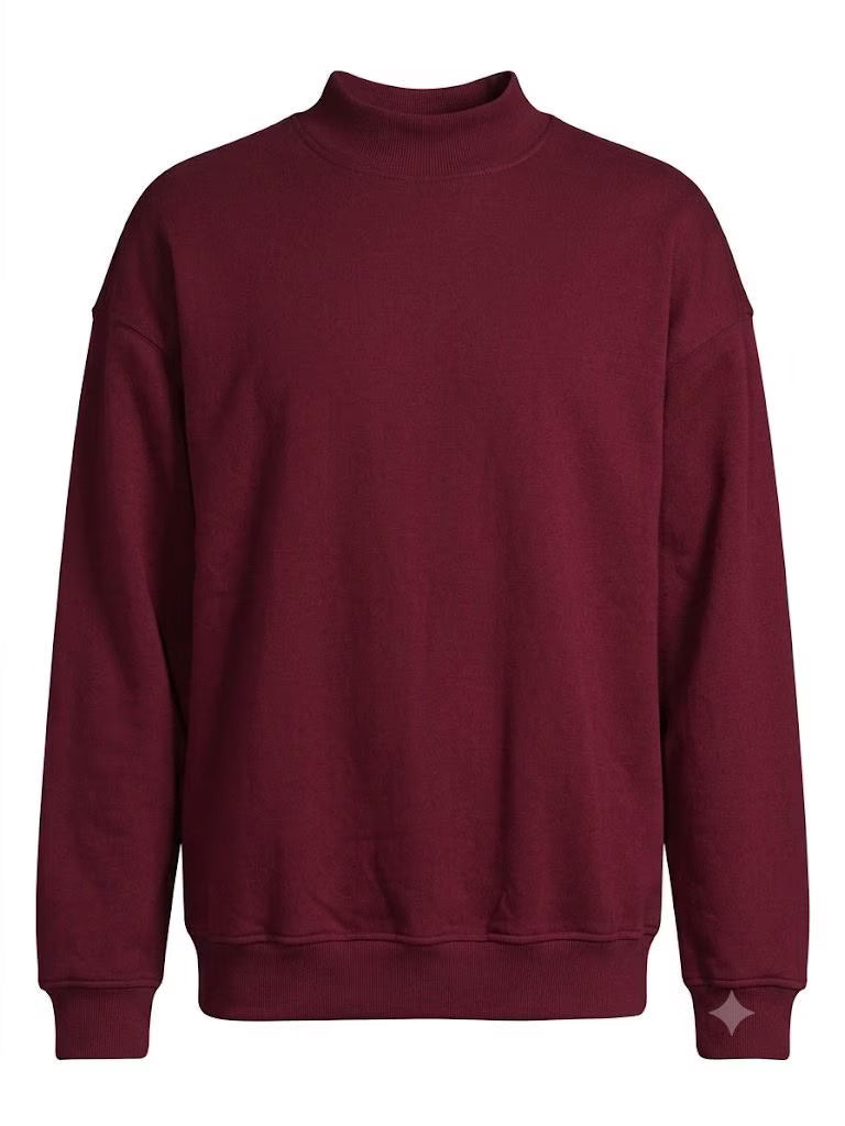 100% Cotton Mock Neck Sweatshirt Burgundy/Maroon/Cardinal Red– Heavyweight Blank Sweatshirt