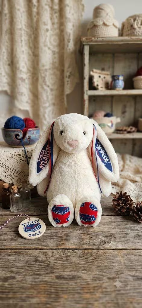 Hand-Customized Collegiate Keepsake Bunny - Florida Atlantic University - Large Bunny