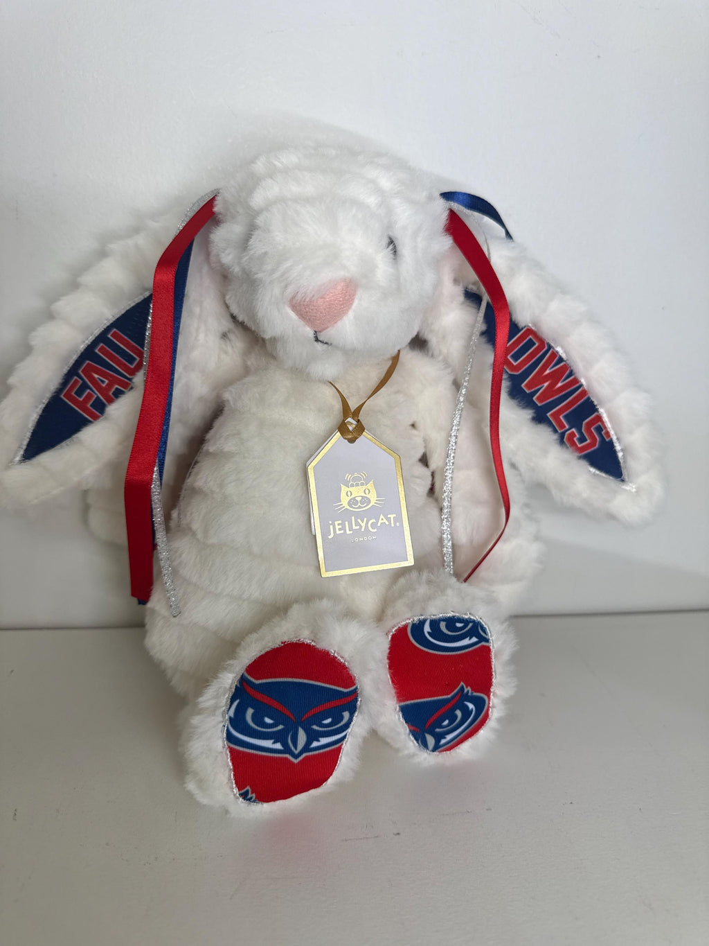 Hand-Customized Collegiate Keepsake Bunny - Florida Atlantic University - Medium Bunny