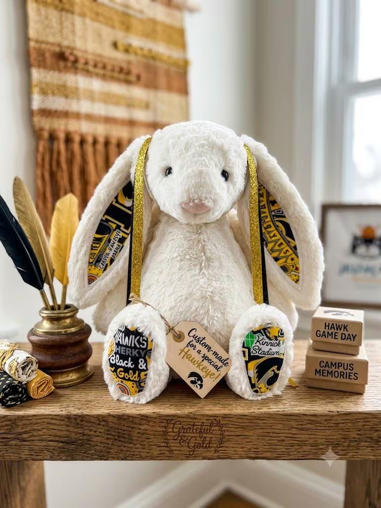 Hand-Customized Collegiate Keepsake Bunny - The University of Iowa - Large Bunny