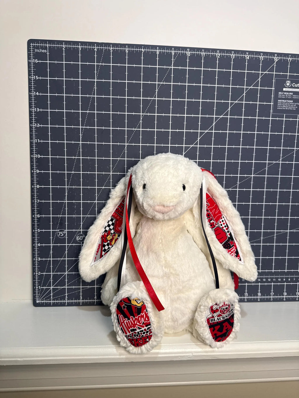 Hand-Customized Collegiate Keepsake Bunny - The University of Nebraska Cornhuskers - Large Bunny