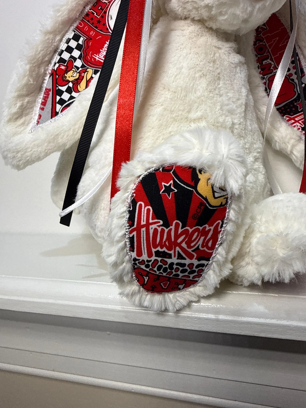 Hand-Customized Collegiate Keepsake Bunny - The University of Nebraska Cornhuskers - Large Bunny