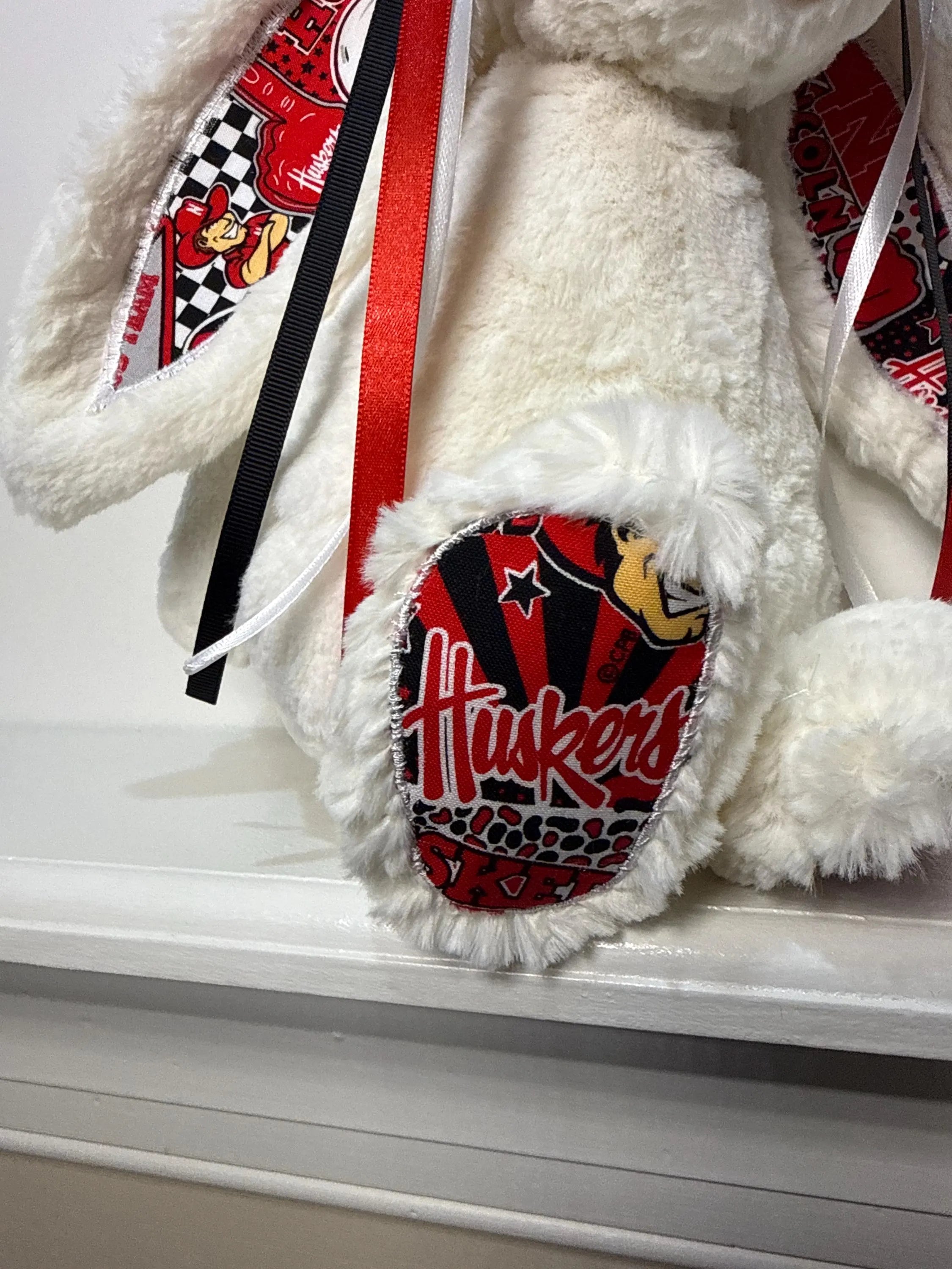 Hand-Customized Collegiate Keepsake Bunny - The University of Nebraska Cornhuskers - Large Bunny