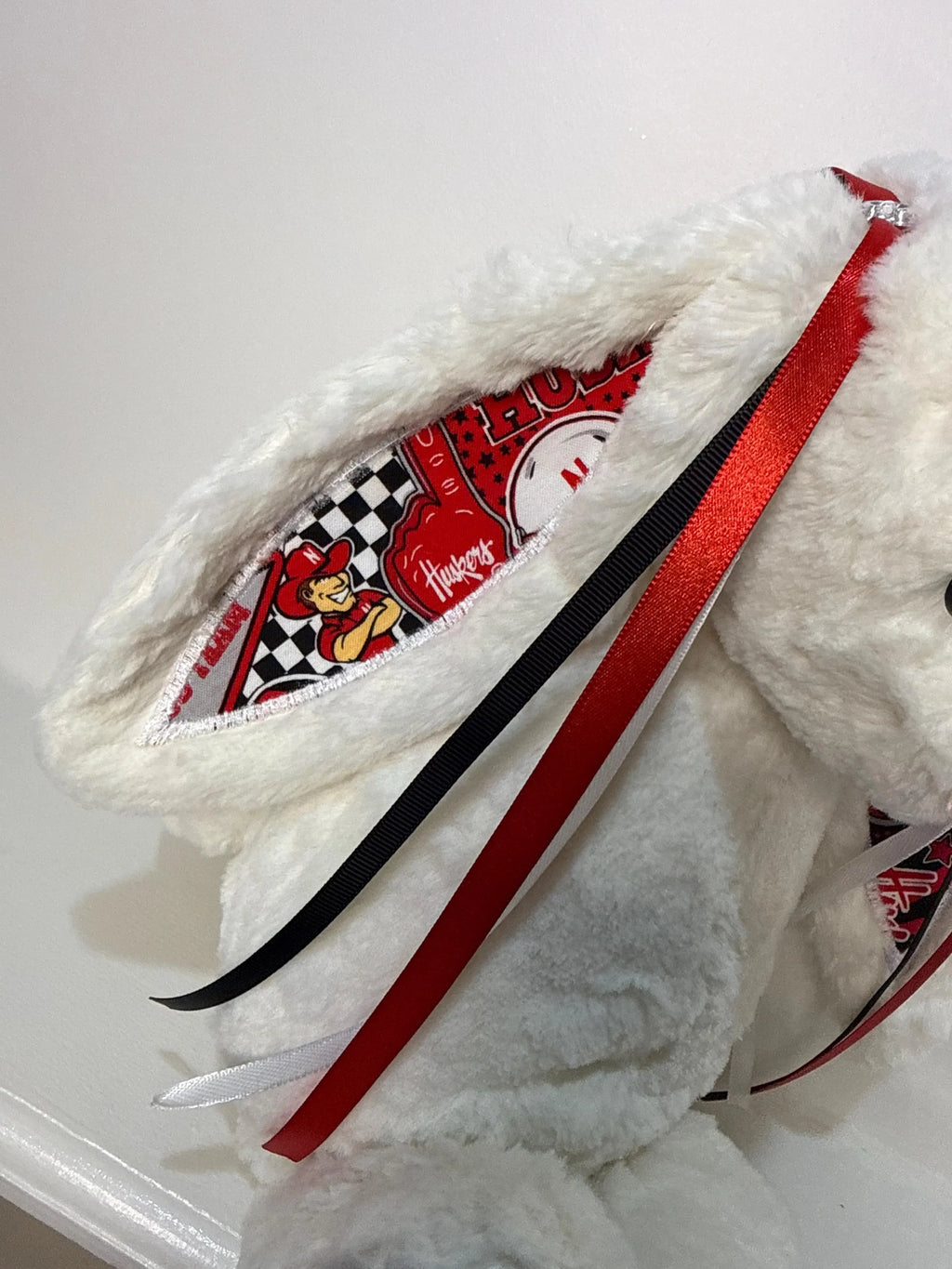 Hand-Customized Collegiate Keepsake Bunny - The University of Nebraska Cornhuskers - Large Bunny