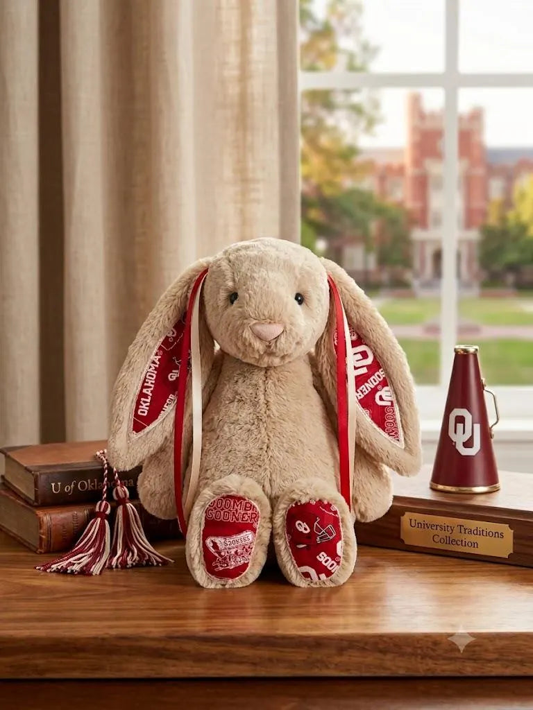 Hand-Customized Collegiate Keepsake Bunny - The University of Oklahoma - Large Bunny