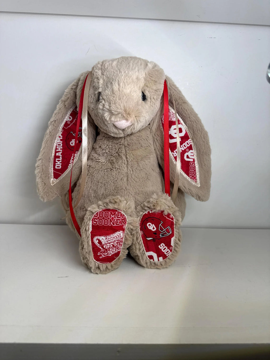 Hand-Customized Collegiate Keepsake Bunny - The University of Oklahoma - Large Bunny