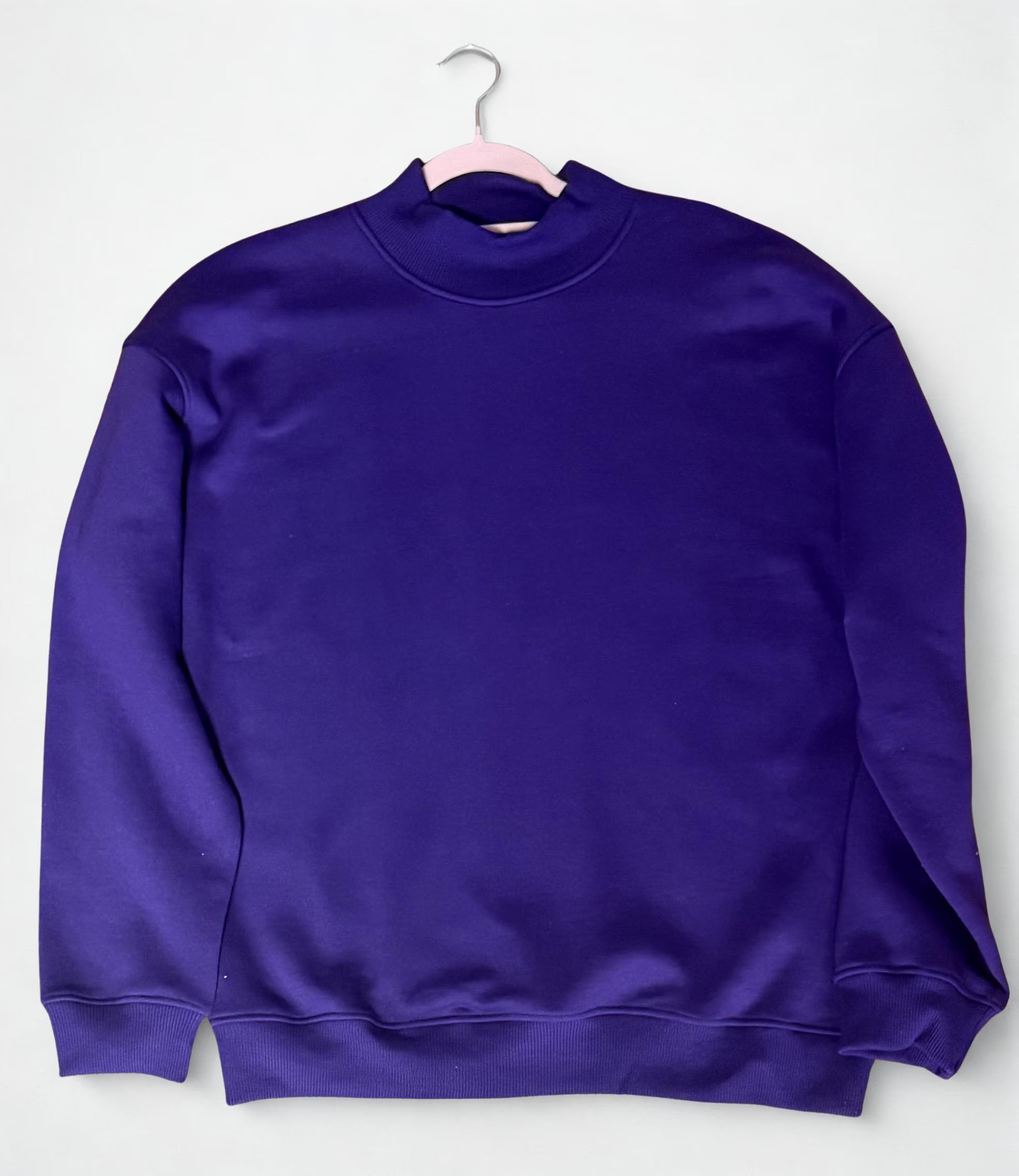 100% Cotton Purple Mock Neck Sweatshirt – Heavyweight Blank Sweatshirt