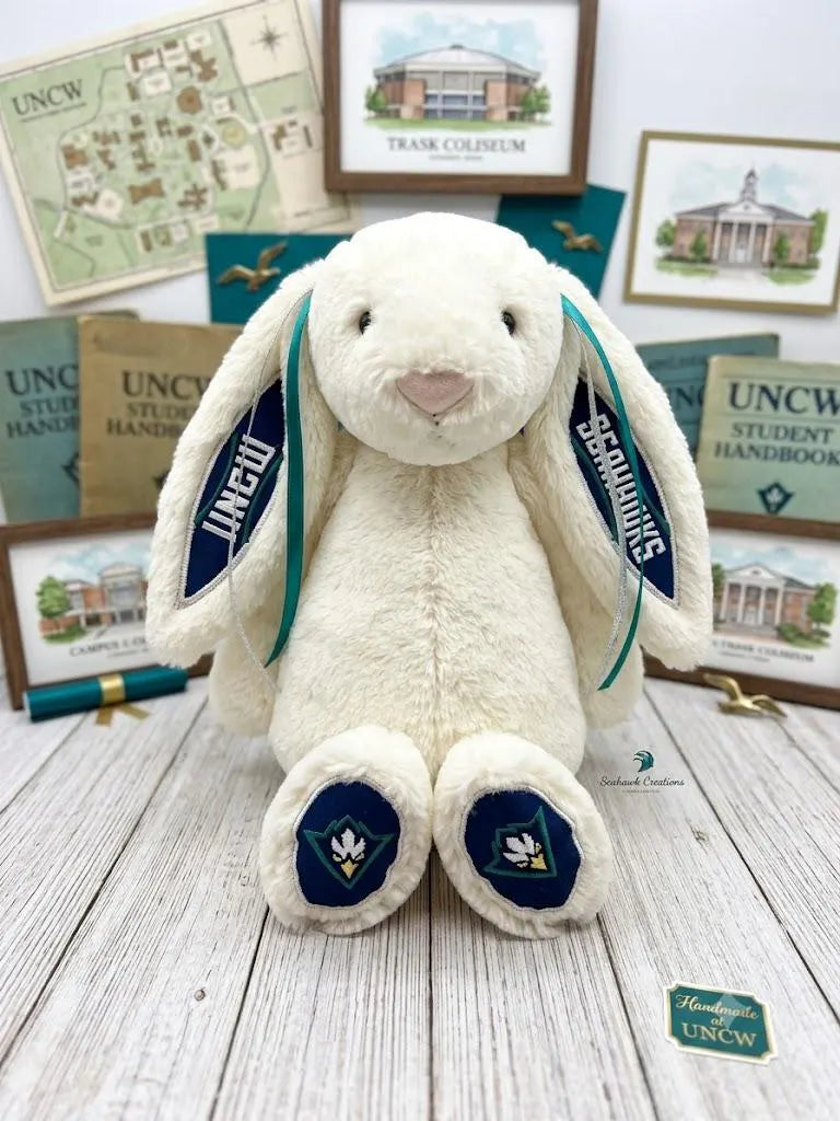 Hand-Customized Collegiate Keepsake Bunny UNCW - Large Bunny