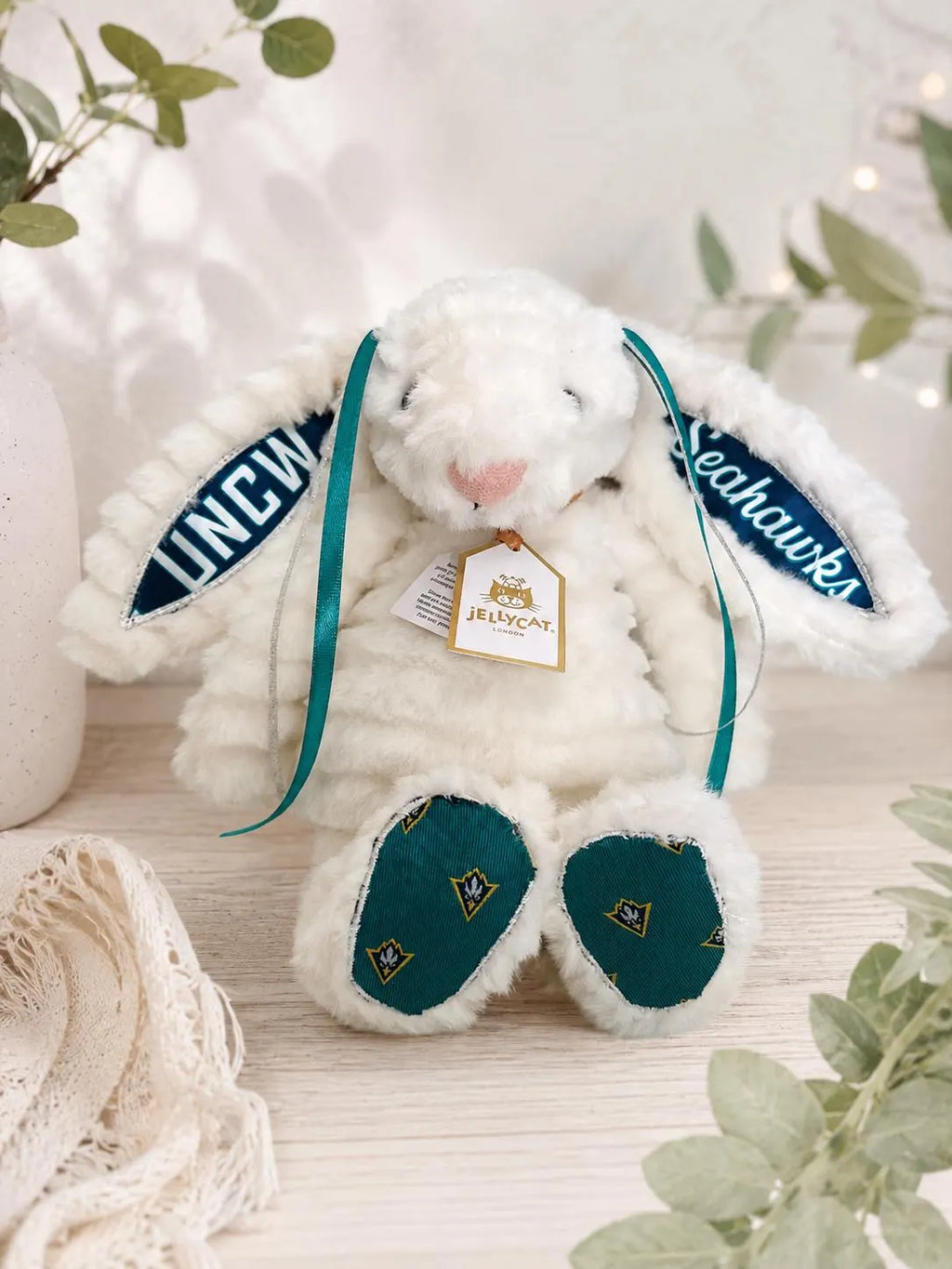 Hand-Customized Collegiate Keepsake Bunny - The University of North Carolina Wilmington UNCW