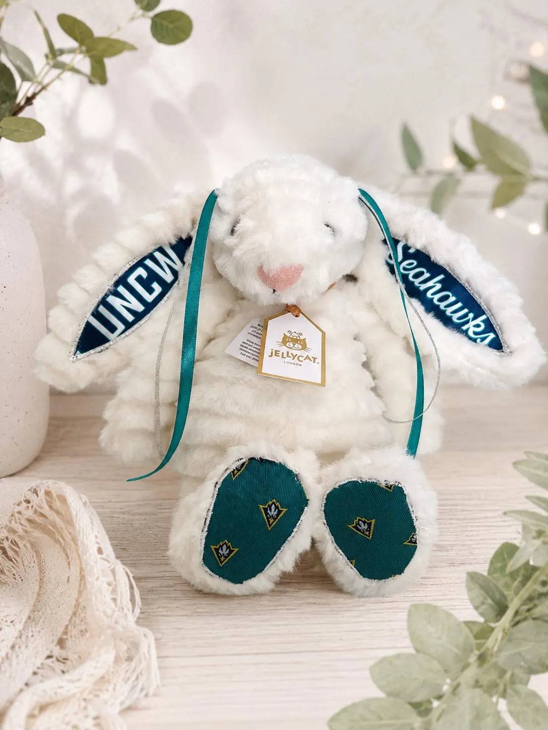 Hand-Customized Collegiate Keepsake Bunny - The University of North Carolina Wilmington UNCW