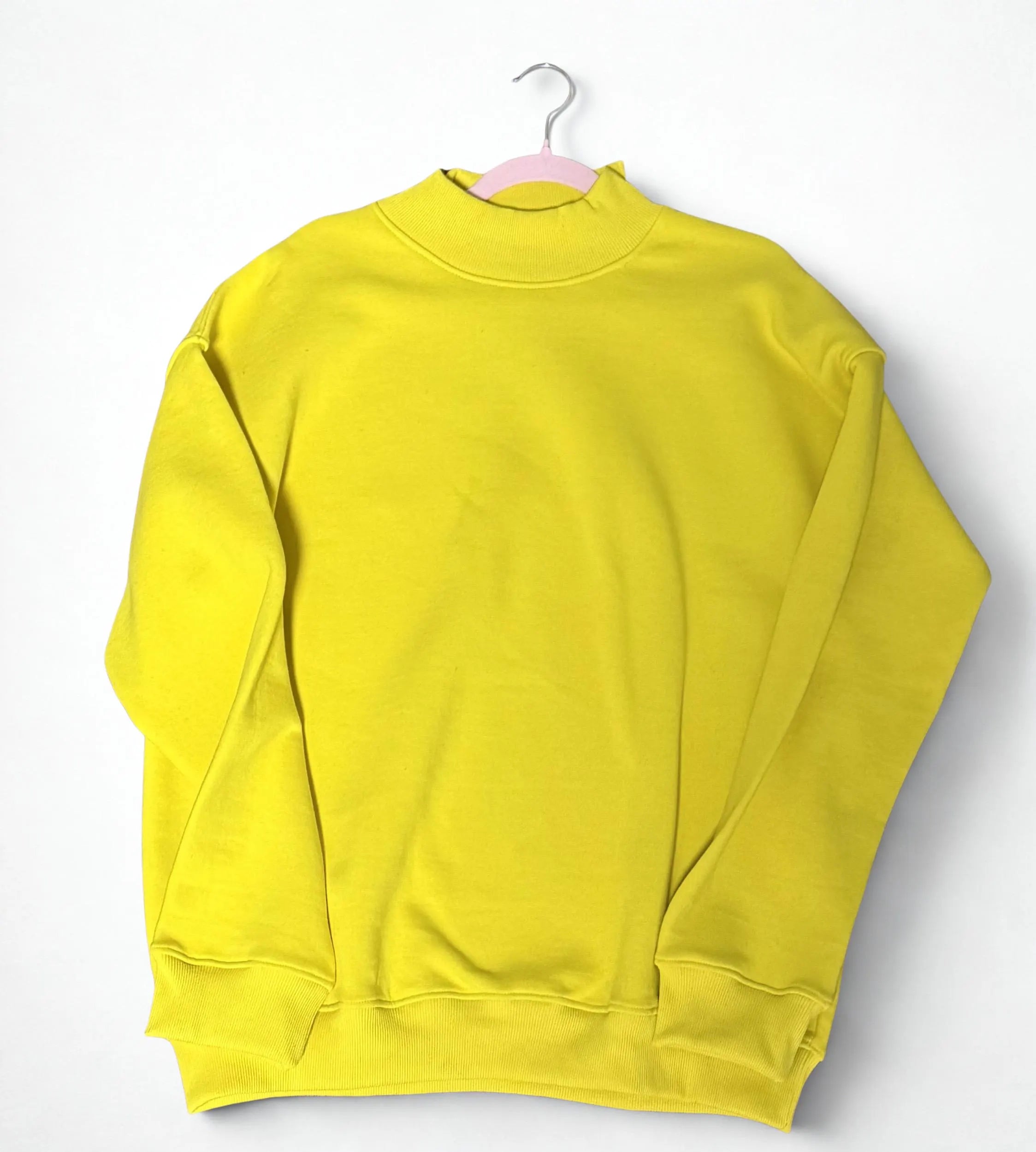 100% Cotton Yellow Mock Neck Sweatshirt – Heavyweight Blank Sweatshirt